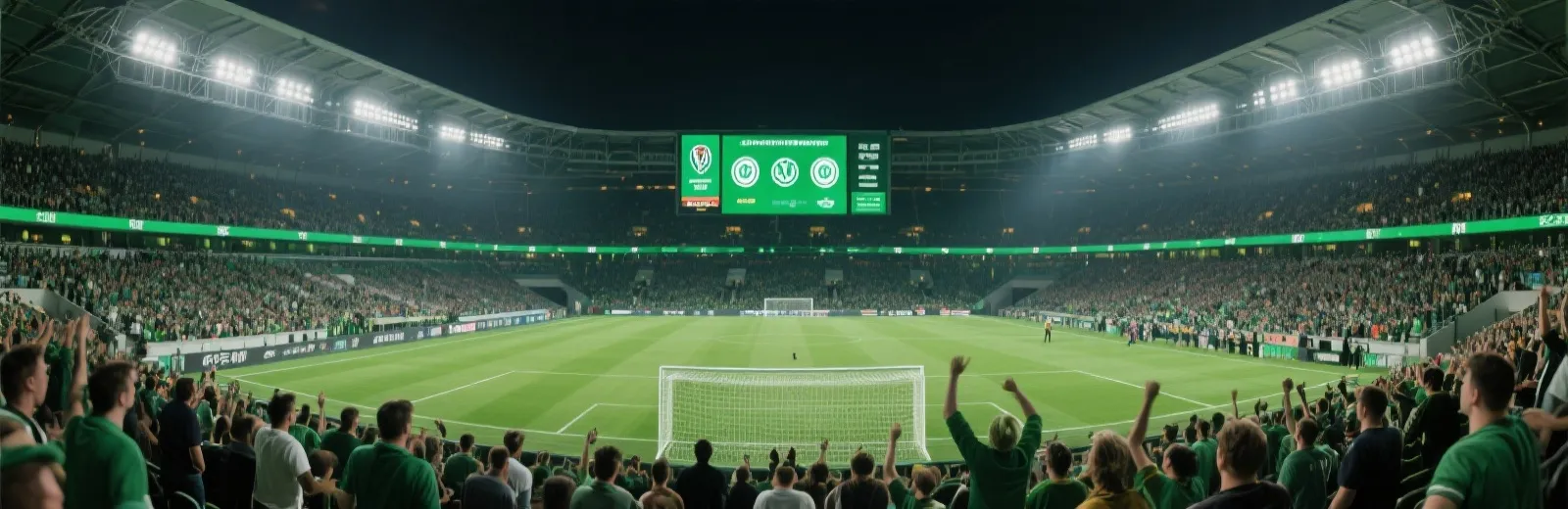 世界杯比赛现场氛围与比分牌示意图